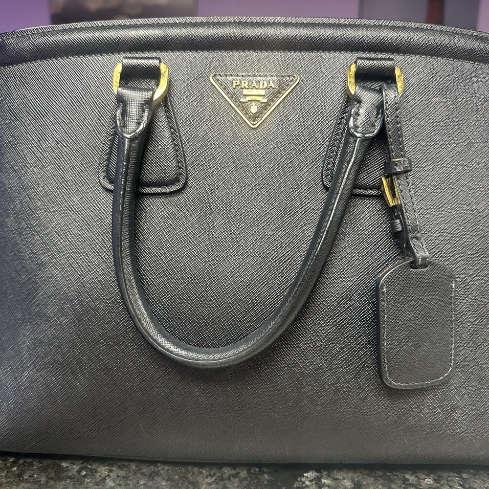 Prada Black Saffiano Leather Satchel with Gold Hardware